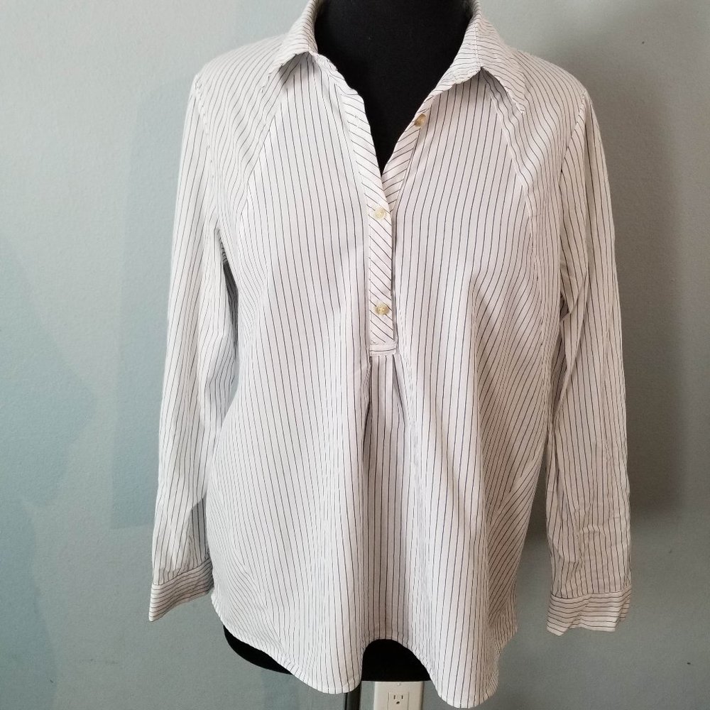 Navy and white striped blouse